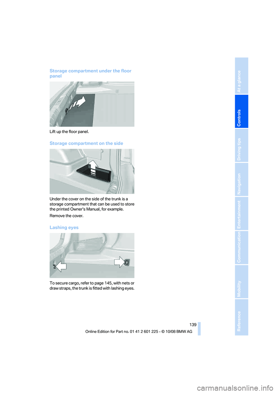 BMW 7 SERIES 2009  Owners Manual �4�U�P�S�B�H�F��D�P�N�Q�B�S�U�N�F�O�U��V�O�E�F�S��U�I�F��G�M�P�P�S
�Q�B�O�F�M
�-�J�G�U��V�Q��U�I�F��G�M�P�P�S��Q�B�O�F�M�
�4�U�P�S�B�H�F��D�P�N�Q�B�S�U�N�F�O�U��P�O��U�I�F��T�J�E�F
�6�O�E