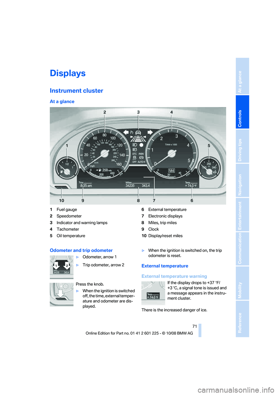 BMW 7 SERIES 2009 Manual PDF �%�J�T�Q�M�B�Z�T
�*�O�T�U�S�V�N�F�O�U��D�M�V�T�U�F�S
�"�U��B��H�M�B�O�D�F
���V�F�M��H�B�V�H�F
� �4�Q�F�F�E�P�N�F�U�F�S
� �*�O�E�J�D�B�U�P�S��B�O�E��X�B�S�O�J�O�H��M�B�N�Q�T
� �5�B�D�I�P�N�