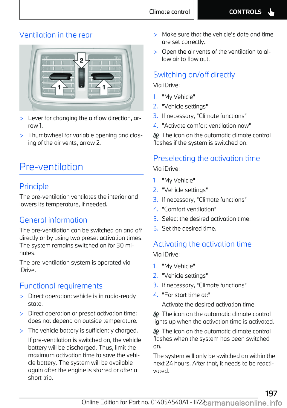 BMW X2 2023  Owners Manual Ventilation in the rear