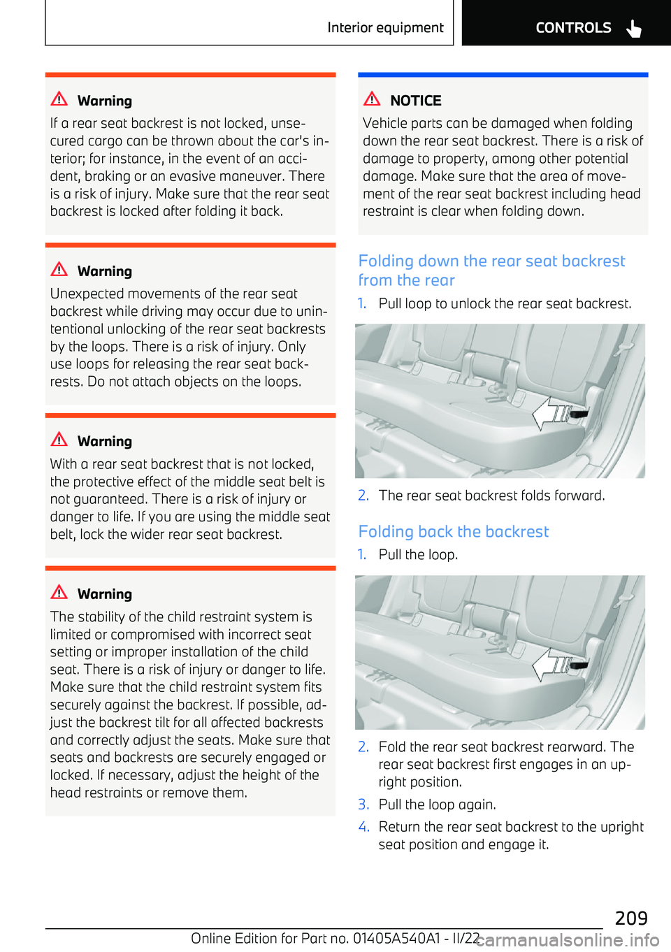 BMW X2 2023  Owners Manual Warning
If a rear seat backrest is not locked, unse