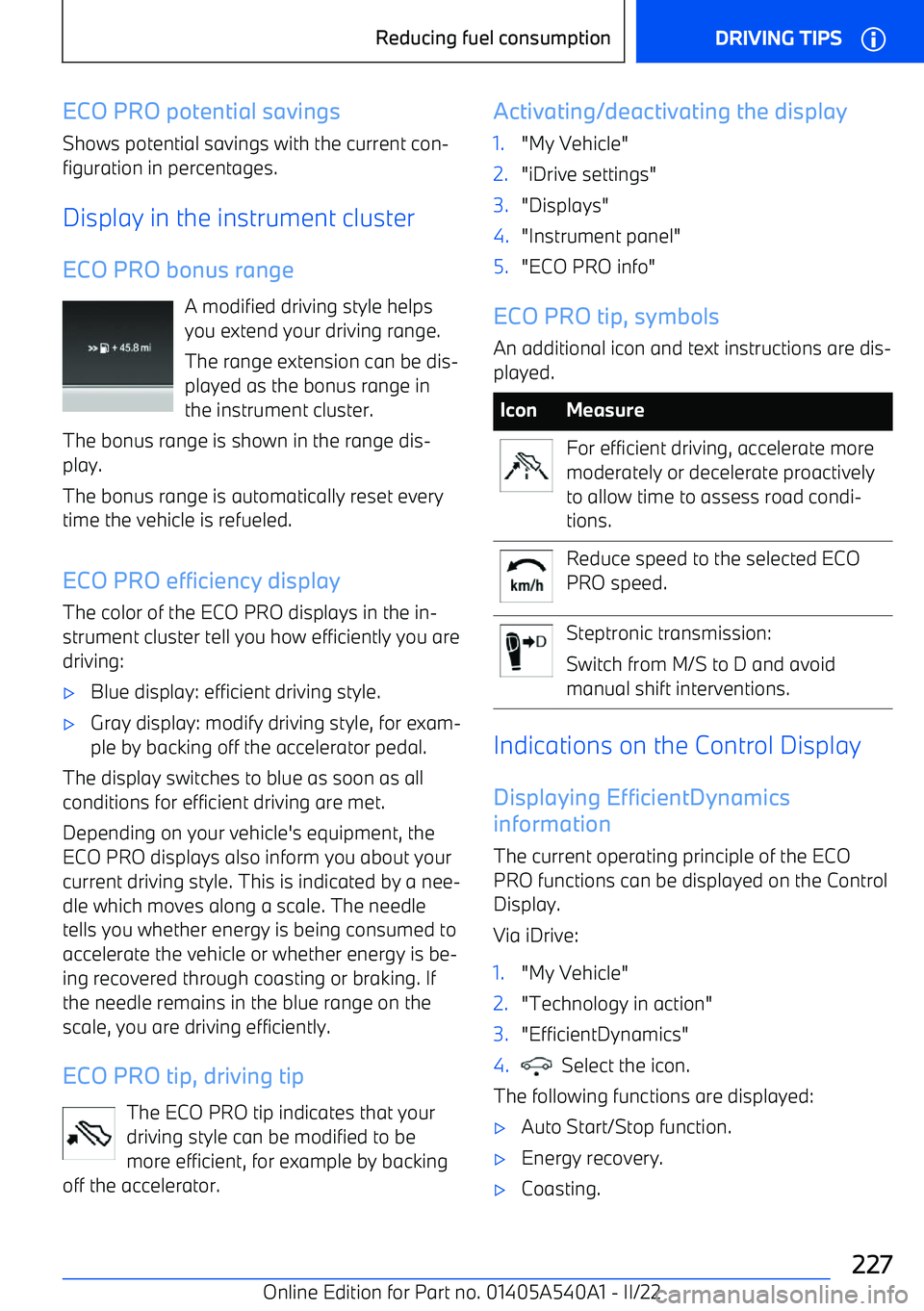 BMW X2 2023  Owners Manual ECO PRO potential savings
Shows potential savings with the current con