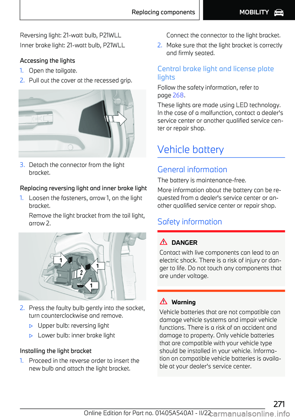 BMW X2 2023  Owners Manual Reversing light: 21