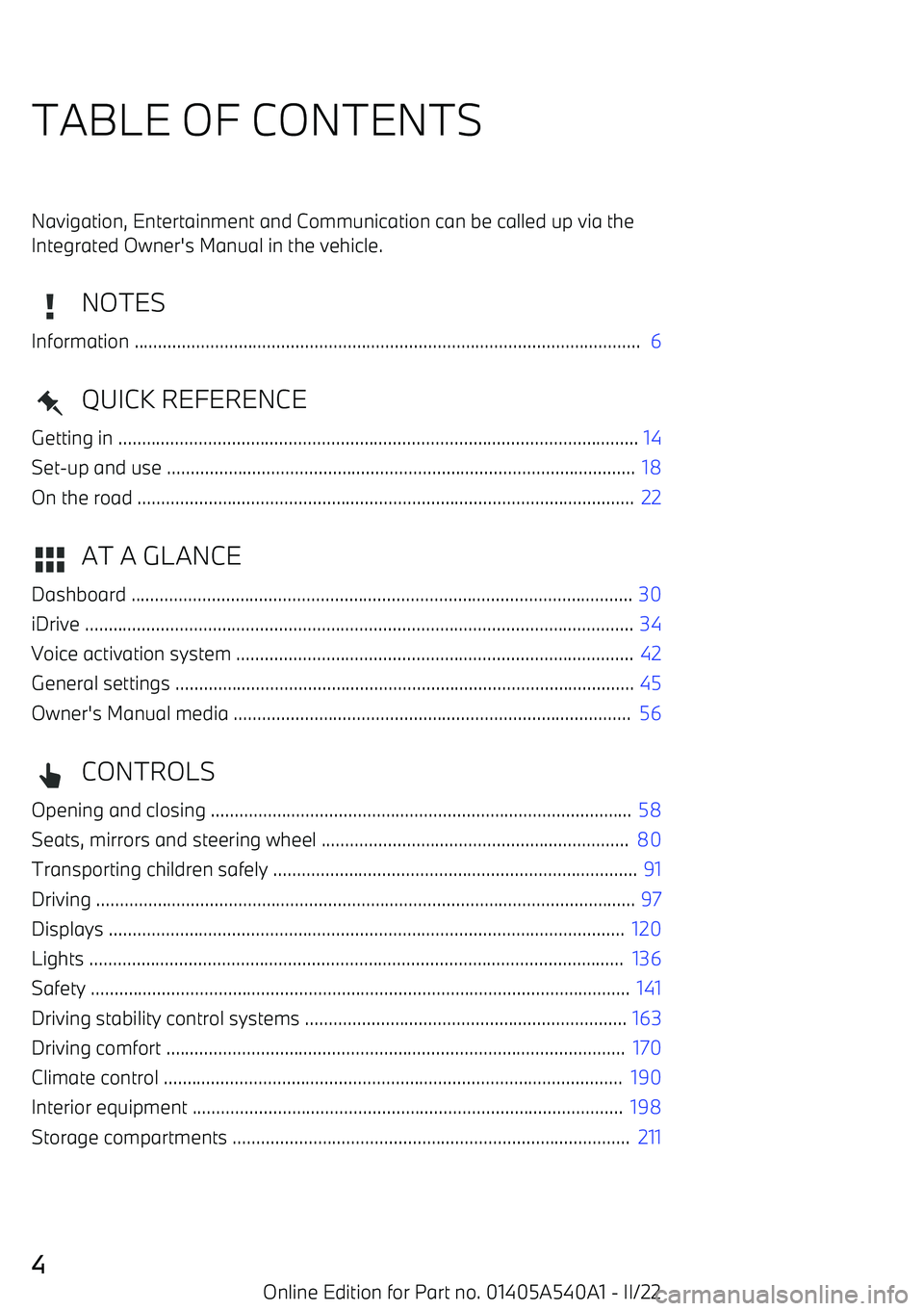 BMW X2 2023  Owners Manual TABLE OF CONTENTSNavigation, Entertainment and Communication can be called up via theIntegrated Owner