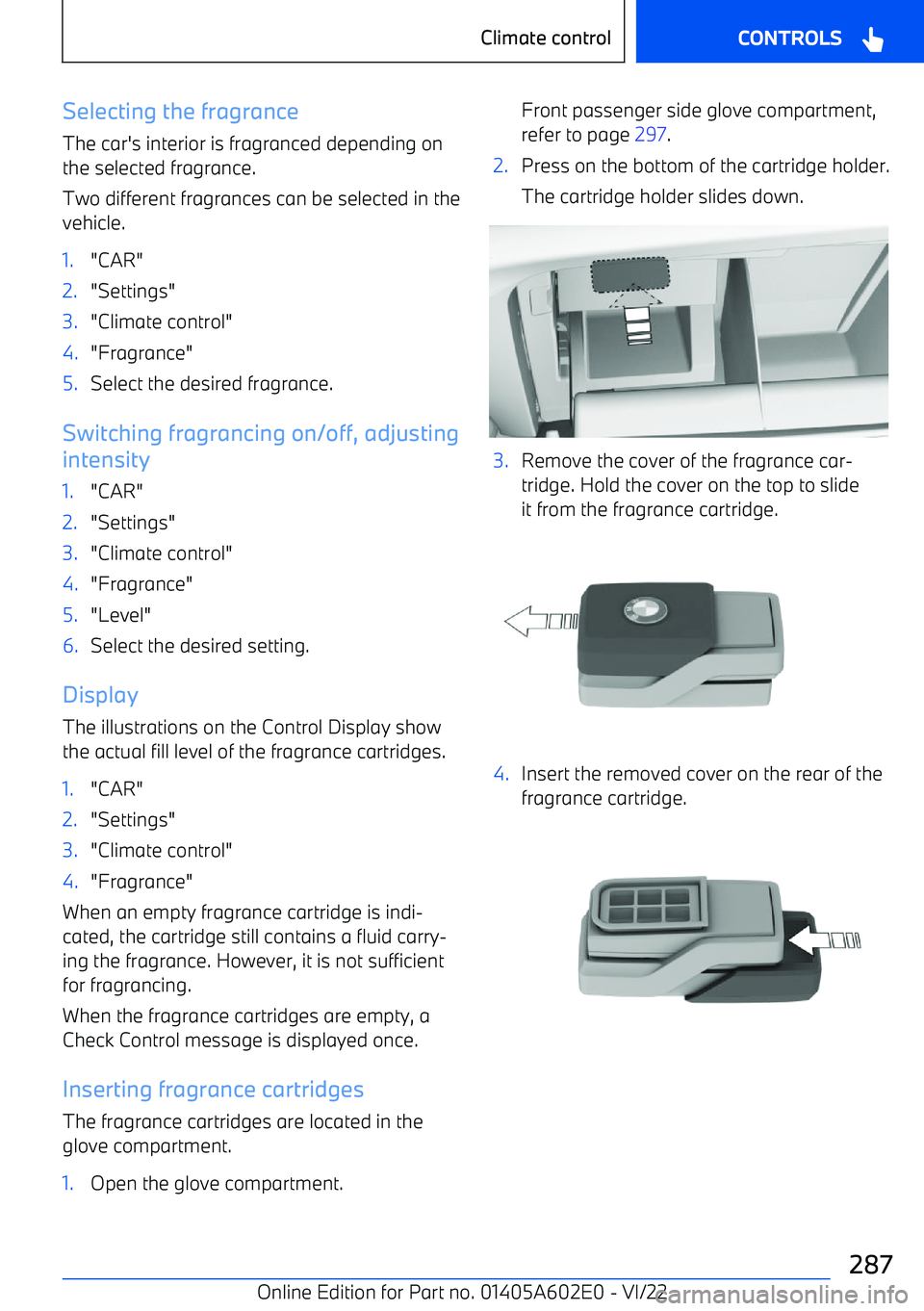 BMW X3 2023 Owners Manual Selecting the fragranceThe car BMW X3 2023 Owners Manual Selecting the fragranceThe car