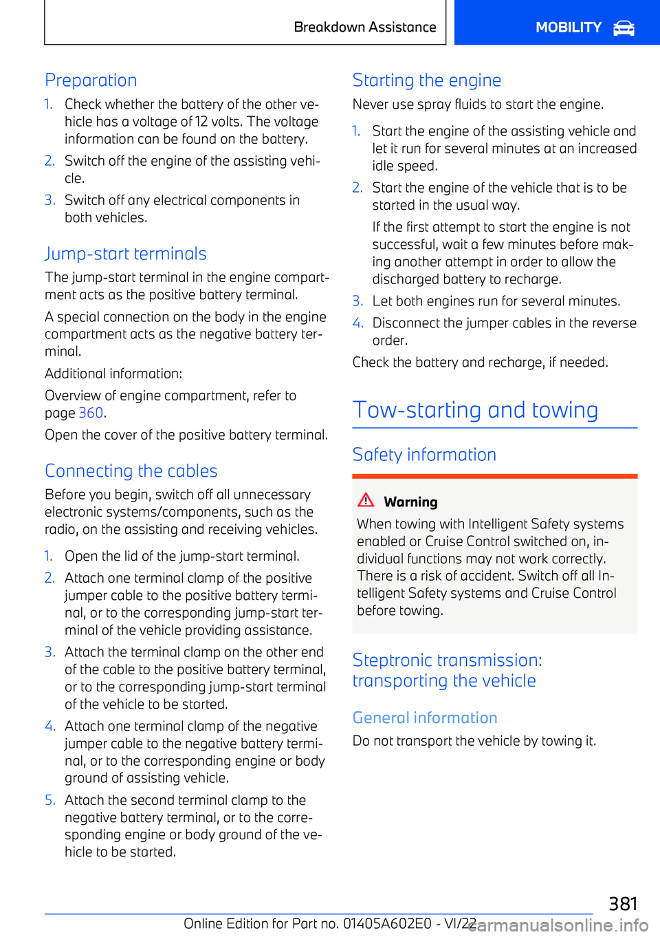 BMW X3 2023 Owners Manual Preparation1.Check whether the battery of the other ve BMW X3 2023 Owners Manual Preparation1.Check whether the battery of the other ve