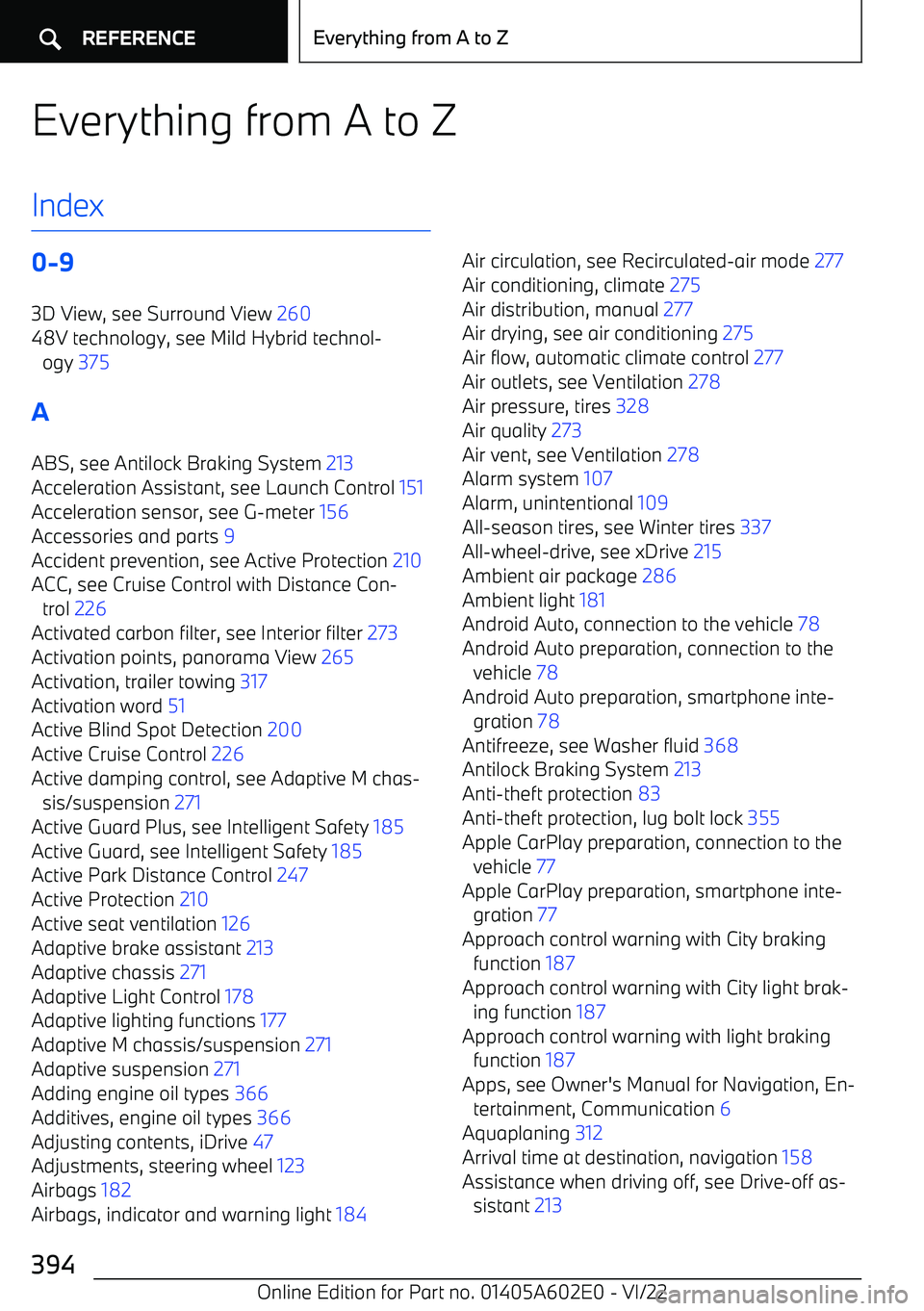 BMW X3 2023  Owners Manual Everything from A to Z
Index0
