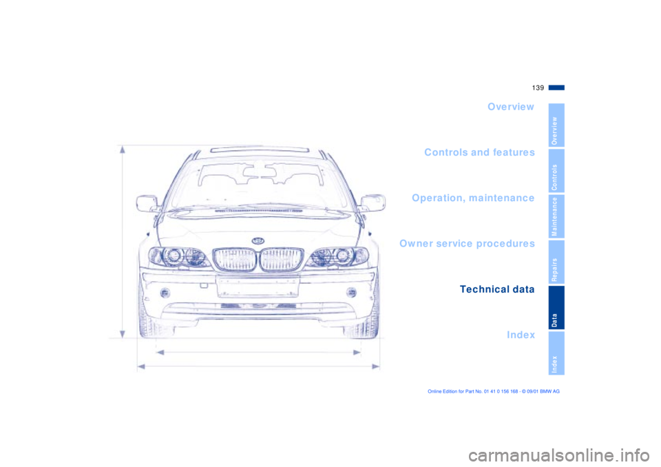 BMW 330I 2002 Owners Manual 139n
OverviewControlsMaintenanceRepairsDataIndex
Overview
Controls and features
Operation, maintenance
Owner service procedures
Index Technical data
Index BMW 330I 2002 Owners Manual 139n
OverviewControlsMaintenanceRepairsDataIndex
Overview
Controls and features
Operation, maintenance
Owner service procedures
Index Technical data
Index