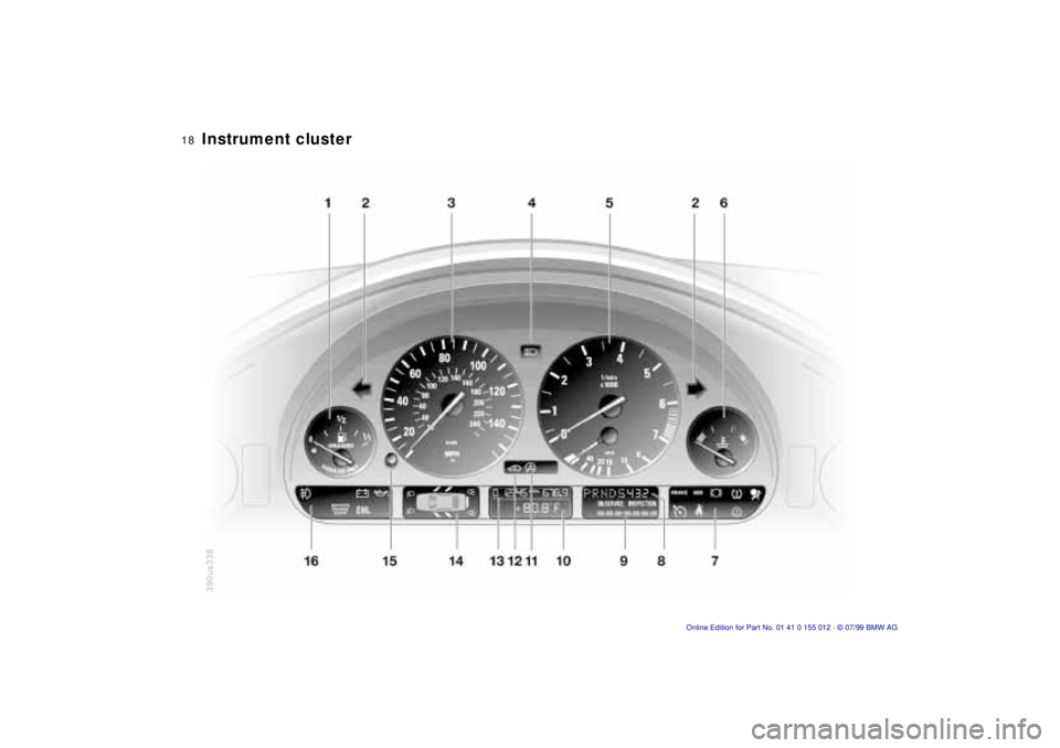 BMW 540I SEDAN 2000 User Guide  
18n
 
Instrument cluster390us338 