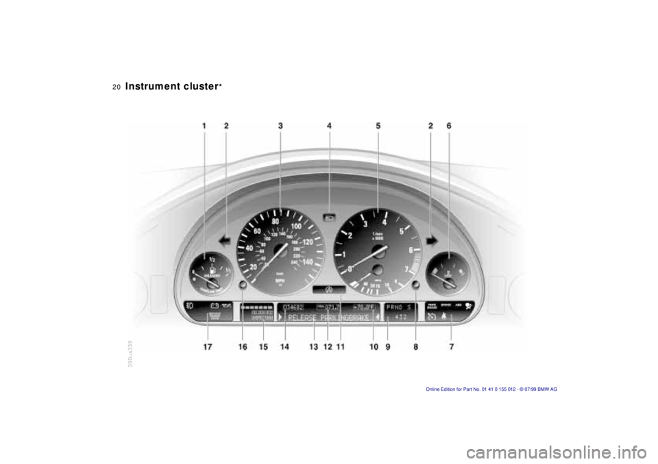 BMW 540I SEDAN 2000 User Guide  
20n
 
Instrument cluster
 
*
390us339 
