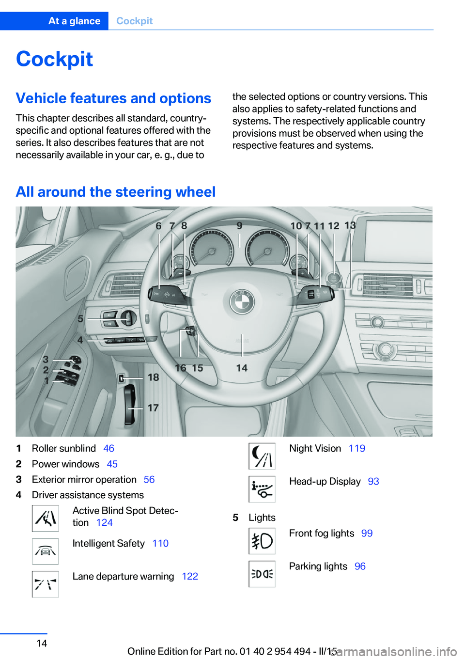BMW 650I XDRIVE COUPE 2016 User Guide CockpitVehicle features and options
This chapter describes all standard, country-
specific and optional features offered with the
series. It also describes features that are not
necessarily available BMW 650I XDRIVE COUPE 2016 User Guide CockpitVehicle features and options
This chapter describes all standard, country-
specific and optional features offered with the
series. It also describes features that are not
necessarily available