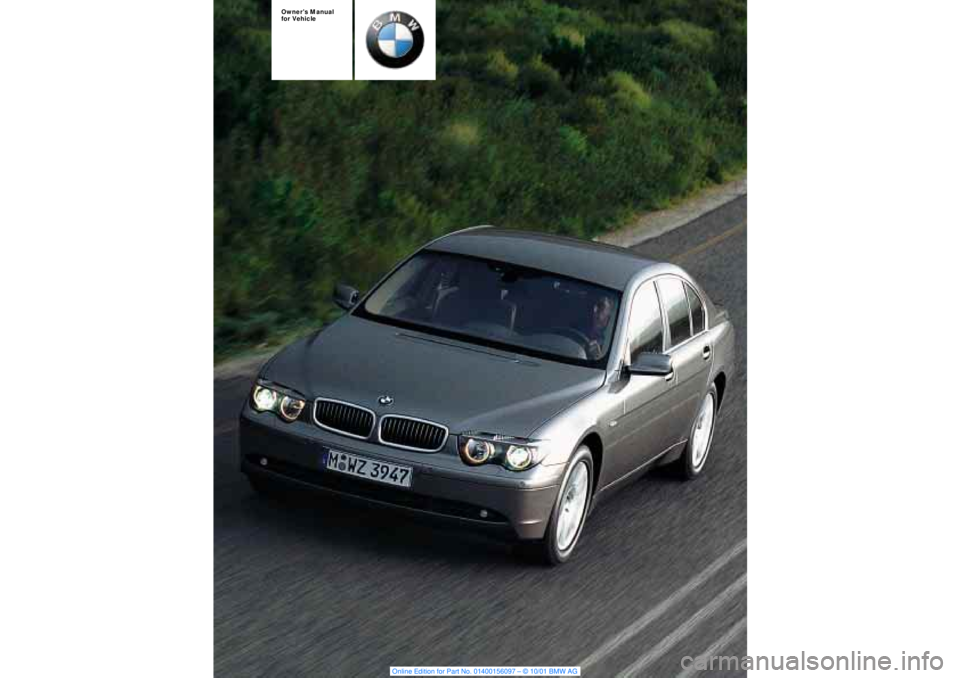 BMW 745LI SEDAN 2002  Owners Manual 