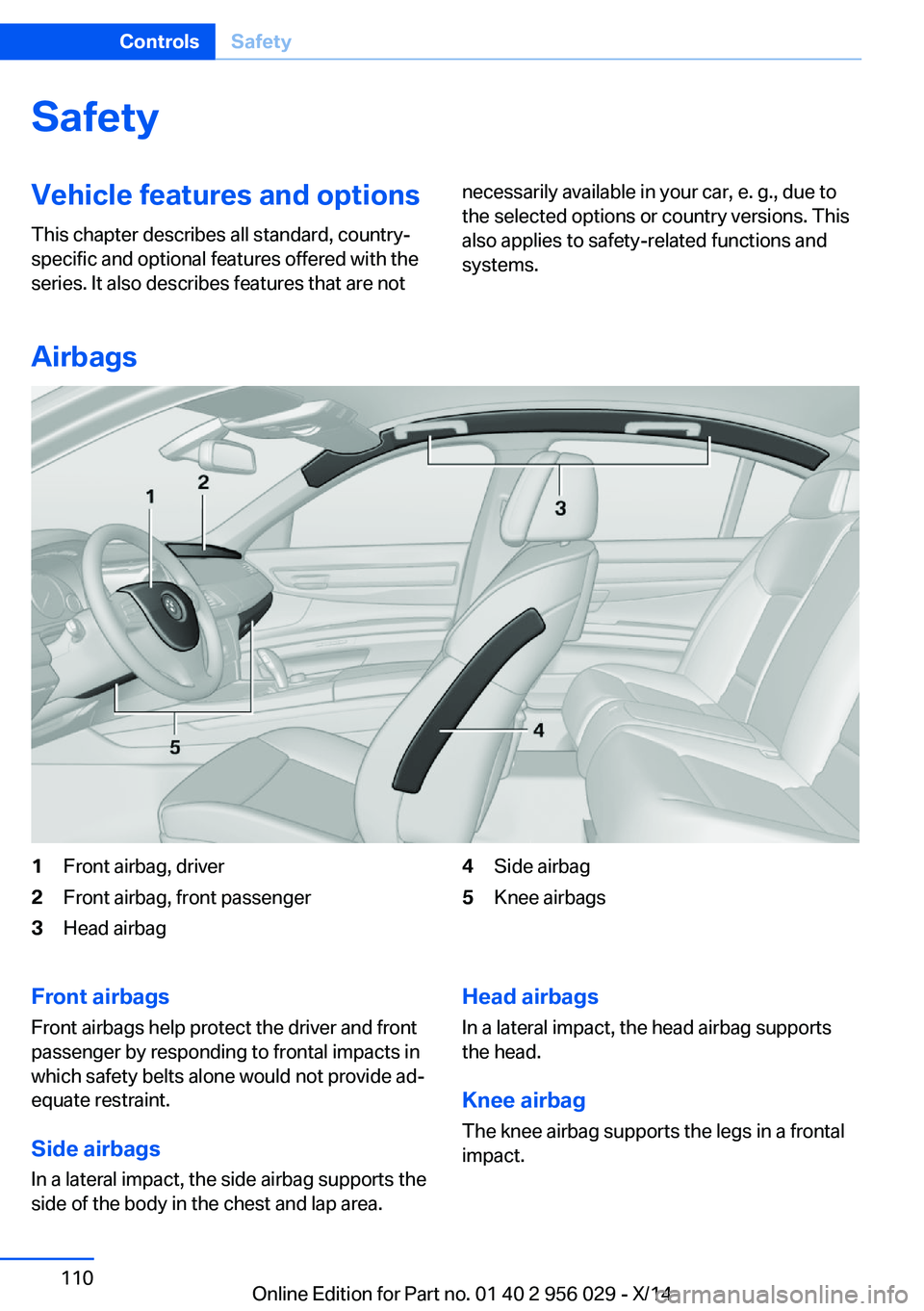 BMW 750LI XDRIVE SEDAN 2014  Owners Manual SafetyVehicle features and options
This chapter describes all standard, country-
specific and optional features offered with the
series. It also describes features that are notnecessarily available in
