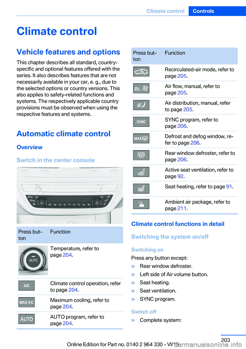 BMW 760LI SEDAN 2015  Owners Manual Climate controlVehicle features and options
This chapter describes all standard, country-
specific and optional features offered with the
series. It also describes features that are not
necessarily av