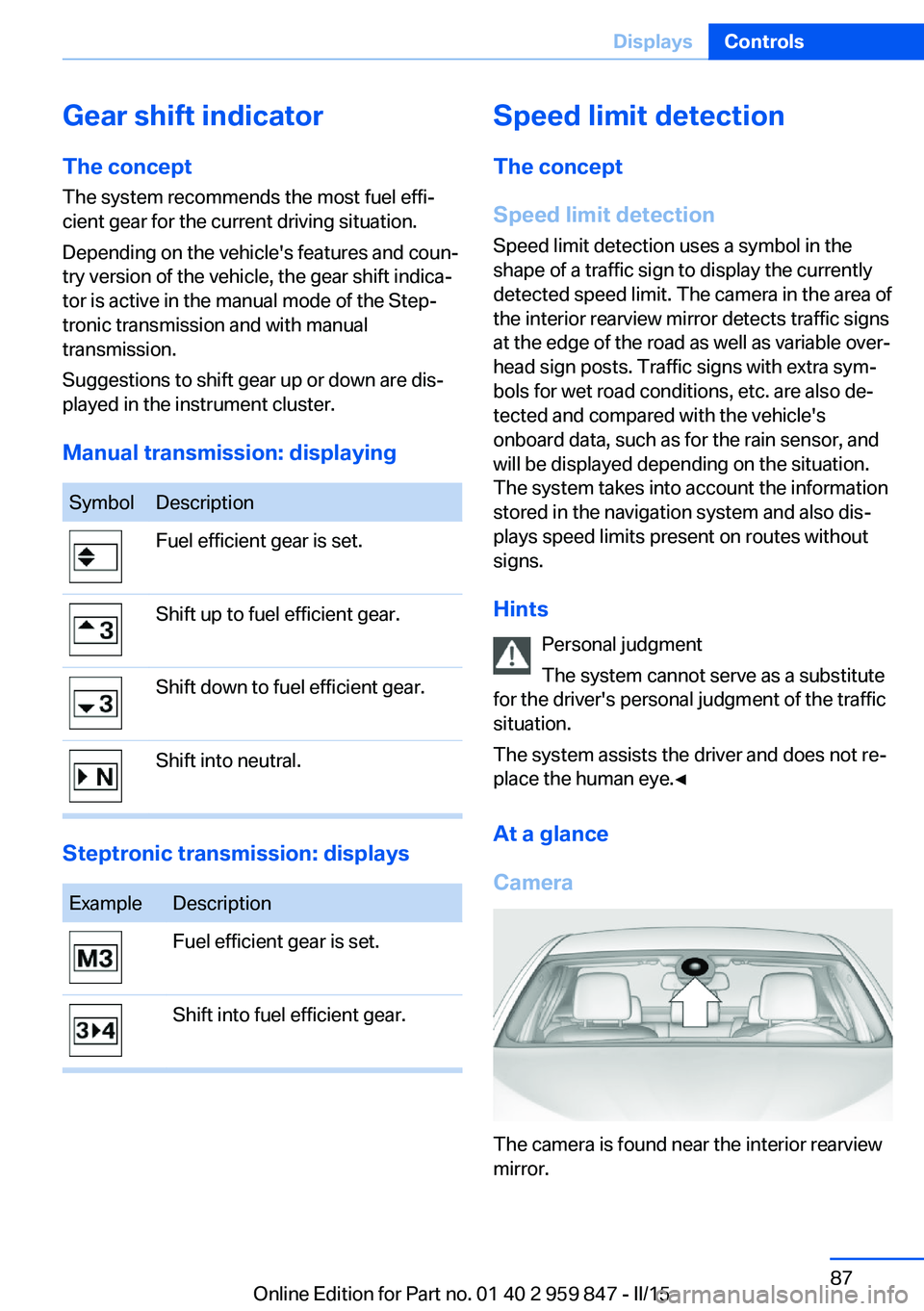 BMW M235I CONVERTIBLE 2016 Owners Manual Gear shift indicatorThe conceptThe system recommends the most fuel effi‐
cient gear for the current driving situation.
Depending on the vehicle's features and coun‐
try version of the vehicle, BMW M235I CONVERTIBLE 2016 Owners Manual Gear shift indicatorThe conceptThe system recommends the most fuel effi‐
cient gear for the current driving situation.
Depending on the vehicle's features and coun‐
try version of the vehicle,