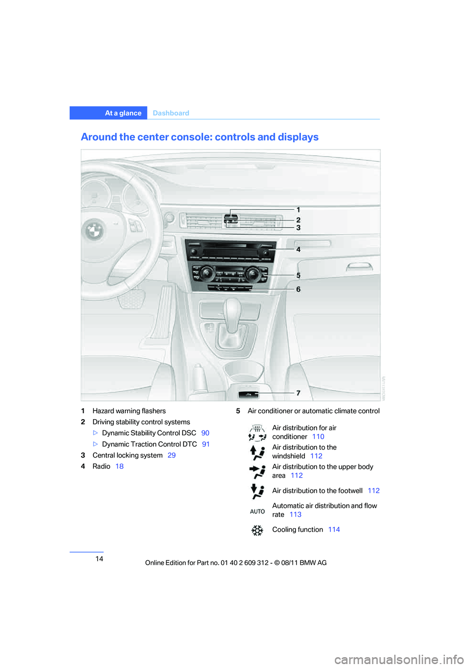 BMW M3 CONVERTIBLE 2012 User Guide 14
At a glanceDashboard
Around the center consol e: controls and displays
1Hazard warning flashers
2 Driving stability control systems
>Dynamic Stability Control DSC 90
> Dynamic Traction Control DTC BMW M3 CONVERTIBLE 2012 User Guide 14
At a glanceDashboard
Around the center consol e: controls and displays
1Hazard warning flashers
2 Driving stability control systems
>Dynamic Stability Control DSC 90
> Dynamic Traction Control DTC