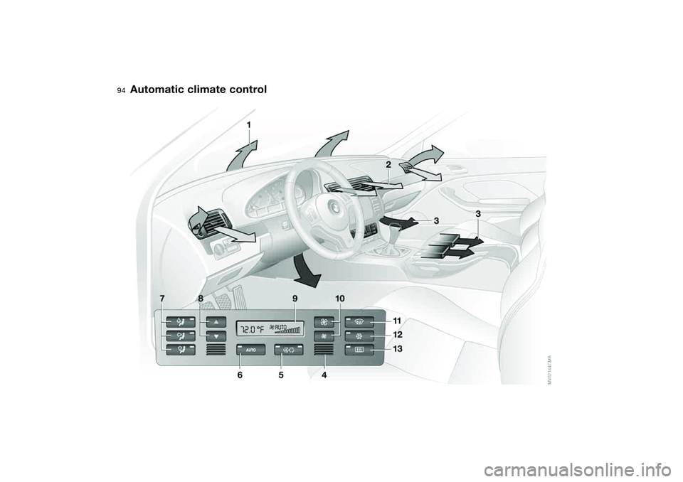 BMW M3 CONVERTIBLE 2011 Owners Manual 94Controlling the climate for pleasant driving
Automatic climate control BMW M3 CONVERTIBLE 2011 Owners Manual 94Controlling the climate for pleasant driving
Automatic climate control
