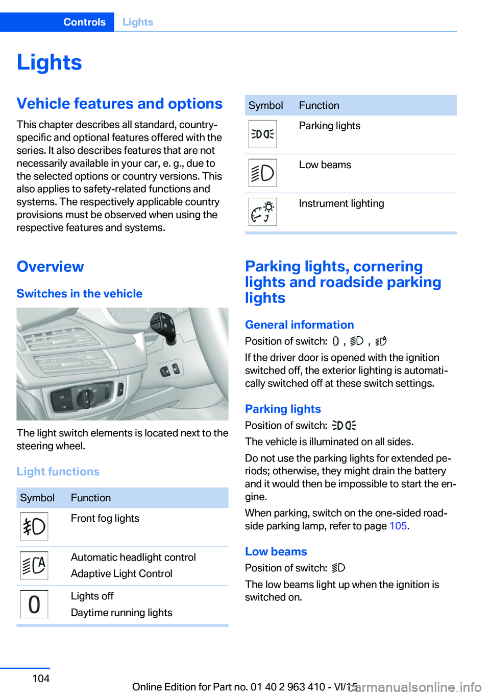 BMW X5 XDRIVE35I 2015  Owners Manual LightsVehicle features and optionsThis chapter describes all standard, country-
specific and optional features offered with the
series. It also describes features that are not
necessarily available in