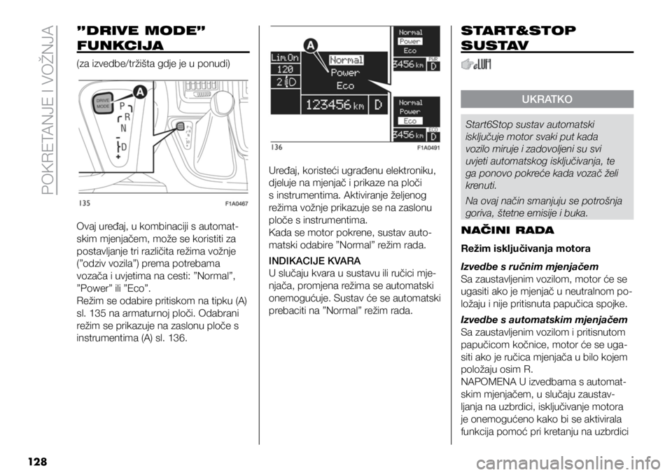 FIAT DUCATO 2021  Knjižica s uputama za uporabu i održavanje (in Croatian) POKRETANJE I VOŽNJA
12 8
”DRIVE MODE” 
FUNKCIJA
(za izvedbe/tržišta gdje je u ponudi)Uređaj, koristeći ugrađenu elektroniku, 
djeluje na mjenjač i prikaze na ploči 
s instrumentima. Aktivi