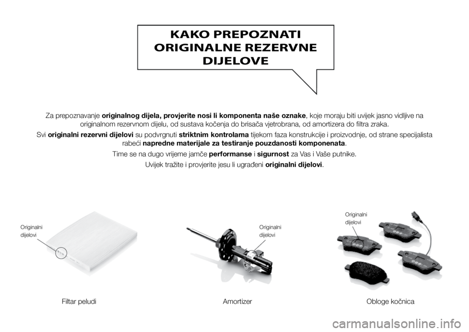 FIAT DUCATO 2021  Knjižica s uputama za uporabu i održavanje (in Croatian) KAKO PREPOZNATI 
ORIGINALNE REZERVNE  DIJELOVE
Za prepoznavanje originalnog dijela, provjerite nosi li komponenta naše oznake, koje moraju biti uvijek jasno vidljive na  originalnom rezervnom dijelu,