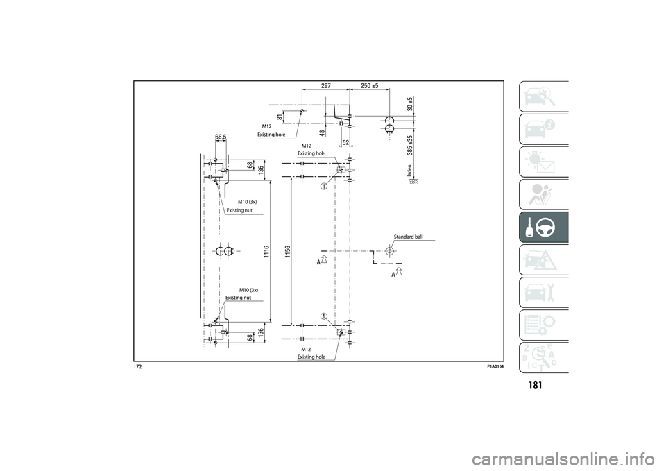 FIAT DUCATO 2014 Owner handbook (in English) Existing nut
Existing hole
M12
M10 (3x)
172
F1A0164
181 FIAT DUCATO 2014 Owner handbook (in English) Existing nut
Existing hole
M12
M10 (3x)
172
F1A0164
181