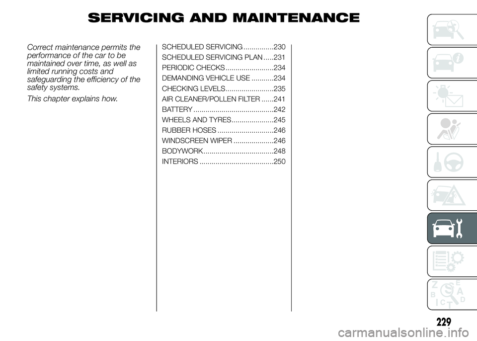 FIAT DUCATO 2015  Owner handbook (in English) SERVICING AND MAINTENANCE
Correct maintenance permits the
performance of the car to be
maintained over time, as well as
limited running costs and
safeguarding the efficiency of the
safety systems.
Thi