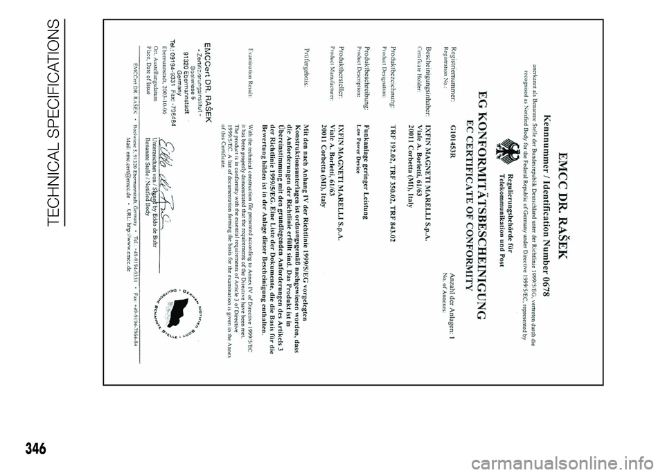 FIAT DUCATO 2015  Owner handbook (in English) 346
TECHNICAL SPECIFICATIONS 