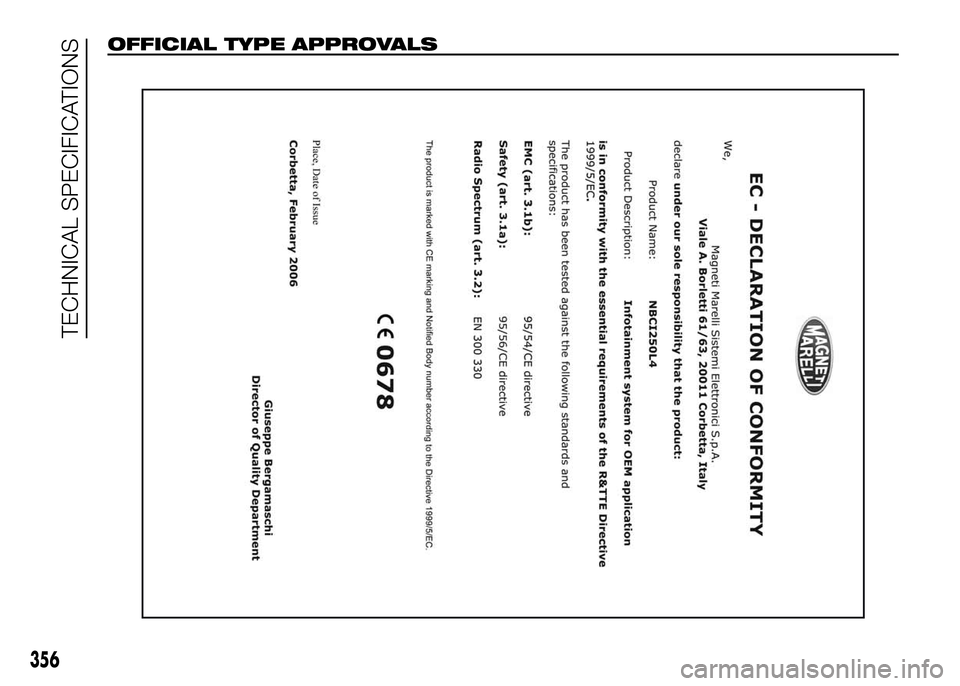 FIAT DUCATO 2016  Owner handbook (in English) OFFICIAL TYPE APPROVALS
356
TECHNICAL SPECIFICATIONS 