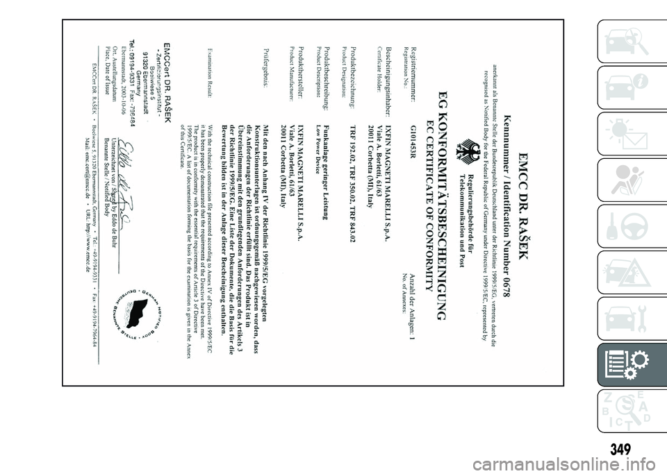 FIAT DUCATO 2015  Manual de Empleo y Cuidado (in Spanish) 349 