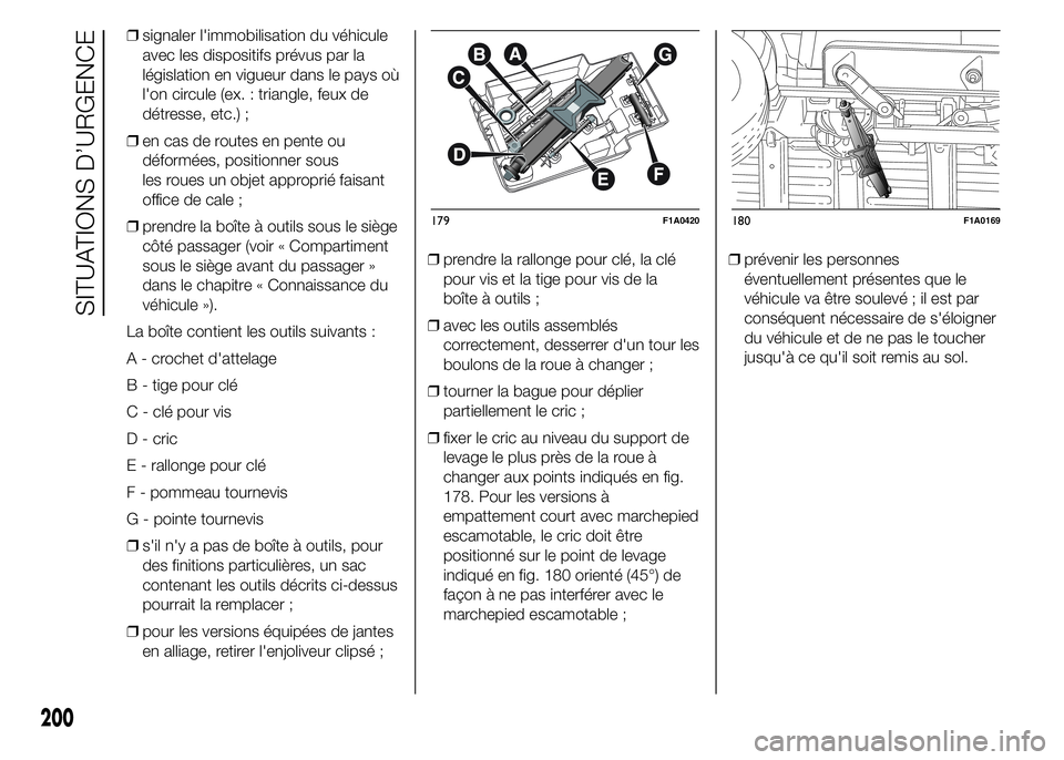 FIAT DUCATO 2015  Notice dentretien (in French) ❒signaler l'immobilisation du véhicule
avec les dispositifs prévus par la
législation en vigueur dans le pays où
l'on circule (ex. : triangle, feux de
détresse, etc.) ;
❒en cas de rou