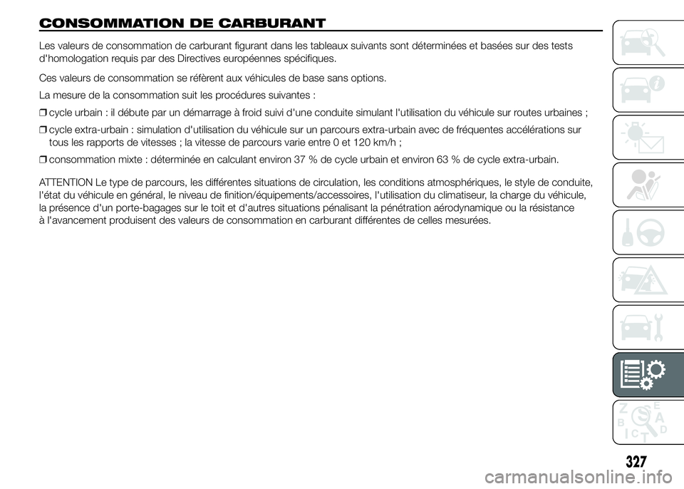 FIAT DUCATO 2015 Notice dentretien (in French) CONSOMMATION DE CARBURANT
Les valeurs de consommation de carburant figurant dans les tableaux suivants sont déterminées et basées sur des tests
d'homologation requis par des Directives europée FIAT DUCATO 2015 Notice dentretien (in French) CONSOMMATION DE CARBURANT
Les valeurs de consommation de carburant figurant dans les tableaux suivants sont déterminées et basées sur des tests
d'homologation requis par des Directives europée