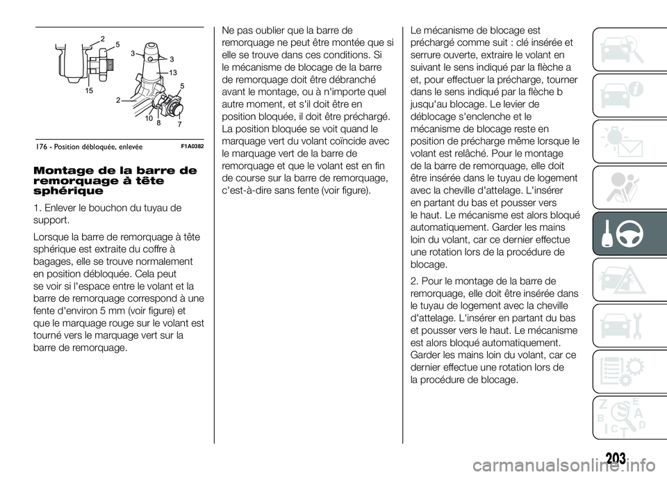 FIAT DUCATO 2016 Notice dentretien (in French) Montage de la barre de
remorquage à tête
sphérique
1. Enlever le bouchon du tuyau de
support.
Lorsque la barre de remorquage à tête
sphérique est extraite du coffre à
bagages, elle se trouve no FIAT DUCATO 2016 Notice dentretien (in French) Montage de la barre de
remorquage à tête
sphérique
1. Enlever le bouchon du tuyau de
support.
Lorsque la barre de remorquage à tête
sphérique est extraite du coffre à
bagages, elle se trouve no