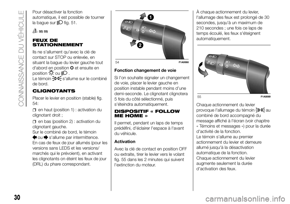FIAT DUCATO 2018 Notice dentretien (in French) Pour désactiver la fonction
automatique, il est possible de tourner
la bague sur
fig. 51.
32) 33)
FEUX DE
STATIONNEMENT
Ils ne s'allument qu'avec la clé de
contact sur STOP ou enlevée, en
s FIAT DUCATO 2018 Notice dentretien (in French) Pour désactiver la fonction
automatique, il est possible de tourner
la bague sur
fig. 51.
32) 33)
FEUX DE
STATIONNEMENT
Ils ne s'allument qu'avec la clé de
contact sur STOP ou enlevée, en
s