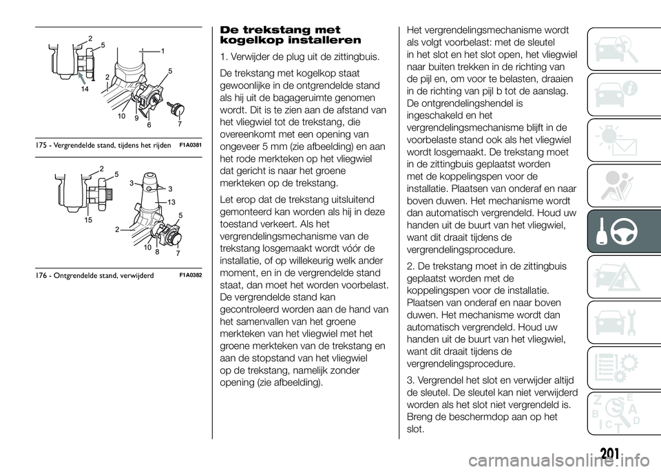 FIAT DUCATO 2016 Instructieboek (in Dutch) .
De trekstang met
kogelkop installeren
1. Verwijder de plug uit de zittingbuis.
De trekstang met kogelkop staat
gewoonlijke in de ontgrendelde stand
als hij uit de bagageruimte genomen
wordt. Dit is FIAT DUCATO 2016 Instructieboek (in Dutch) .
De trekstang met
kogelkop installeren
1. Verwijder de plug uit de zittingbuis.
De trekstang met kogelkop staat
gewoonlijke in de ontgrendelde stand
als hij uit de bagageruimte genomen
wordt. Dit is