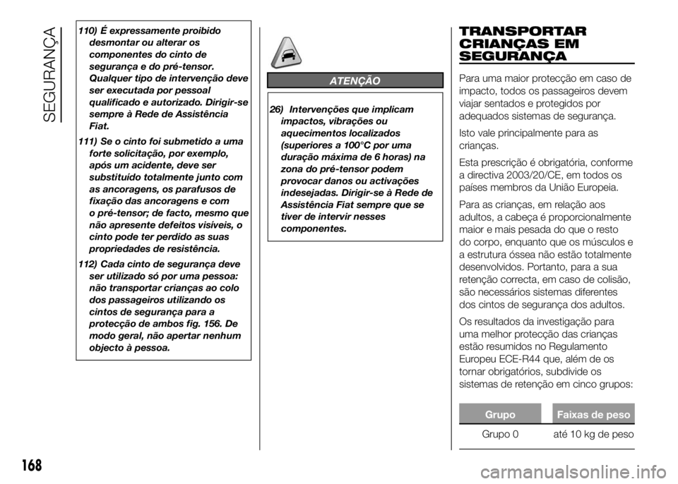 FIAT DUCATO 2016 Manual de Uso e Manutenção (in Portuguese) 110) É expressamente proibido
desmontar ou alterar os
componentes do cinto de
segurança e do pré-tensor.
Qualquer tipo de intervenção deve
ser executada por pessoal
qualificado e autorizado. Diri FIAT DUCATO 2016 Manual de Uso e Manutenção (in Portuguese) 110) É expressamente proibido
desmontar ou alterar os
componentes do cinto de
segurança e do pré-tensor.
Qualquer tipo de intervenção deve
ser executada por pessoal
qualificado e autorizado. Diri