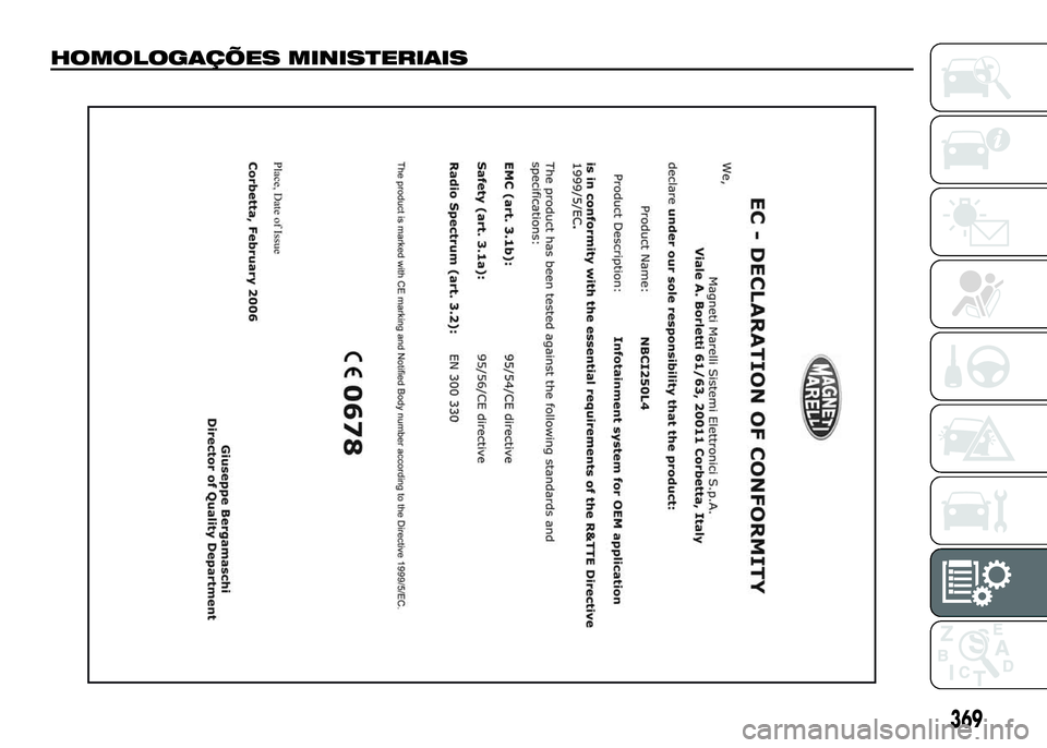 FIAT DUCATO 2016  Manual de Uso e Manutenção (in Portuguese) 369
HOMOLOGAÇÕES MINISTERIAIS 