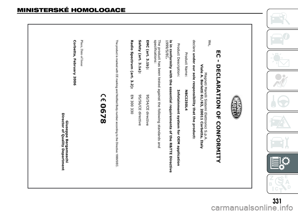 FIAT DUCATO 2015  Návod k použití a údržbě (in Czech) MINISTERSKÉ HOMOLOGACE
331 