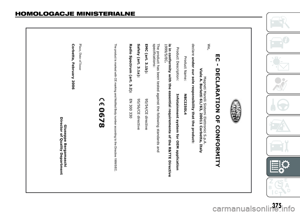 FIAT DUCATO 2016  Instrukcja obsługi (in Polish) HOMOLOGACJE MINISTERIALNE
375 