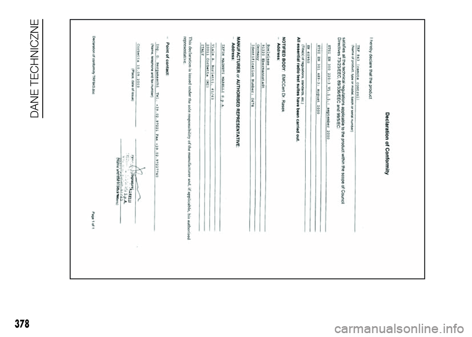 FIAT DUCATO 2016  Instrukcja obsługi (in Polish) 378
DANE TECHNICZNE 