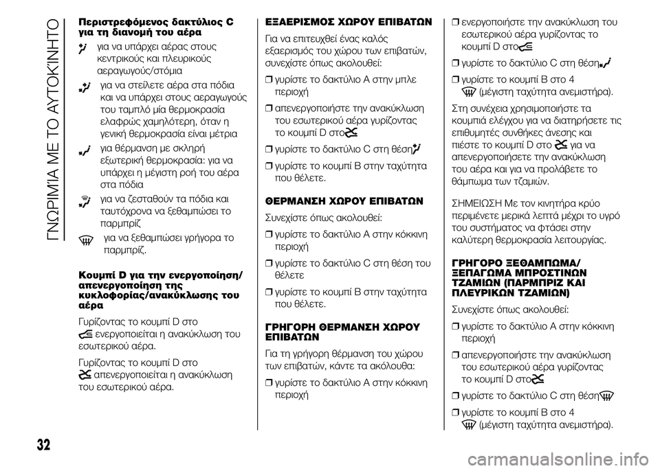 FIAT DUCATO 2015 ΒΙΒΛΙΟ ΧΡΗΣΗΣ ΚΑΙ ΣΥΝΤΗΡΗΣΗΣ (in Greek) Περιστρεφόμενος δακτύλιος C
για τη διανομή του αέρα
για να υπάρχει αέρας στους
κεντρικούς και πλευρικούς
αερ FIAT DUCATO 2015 ΒΙΒΛΙΟ ΧΡΗΣΗΣ ΚΑΙ ΣΥΝΤΗΡΗΣΗΣ (in Greek) Περιστρεφόμενος δακτύλιος C
για τη διανομή του αέρα
για να υπάρχει αέρας στους
κεντρικούς και πλευρικούς
αερ