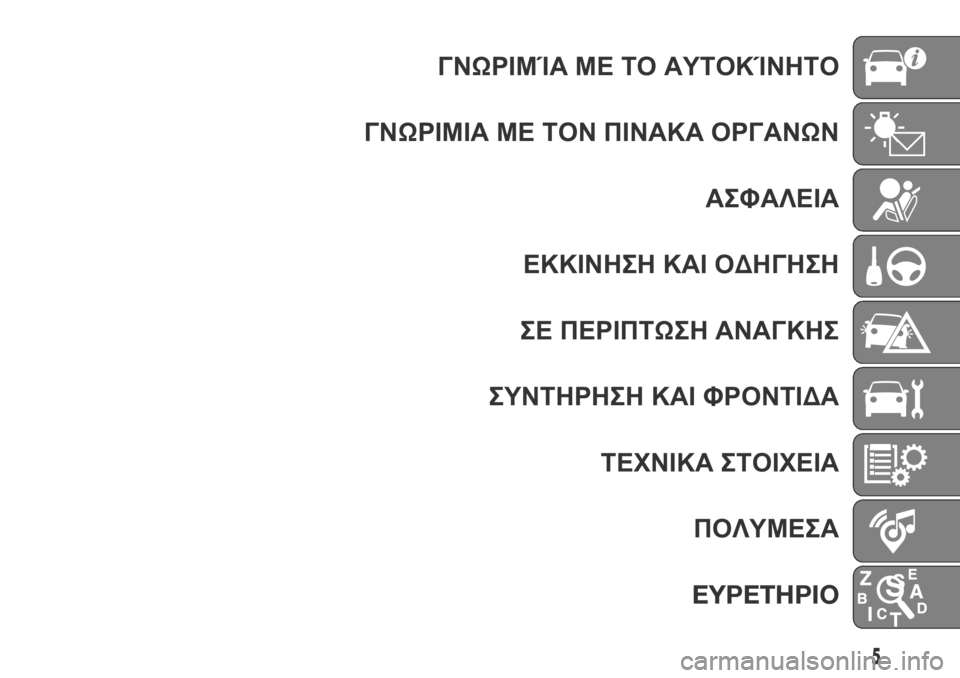 FIAT DUCATO 2018 ΒΙΒΛΙΟ ΧΡΗΣΗΣ ΚΑΙ ΣΥΝΤΗΡΗΣΗΣ (in Greek) ΓΝΩΡΙΜΊΑ ΜΕ ΤΟ ΑΥΤΟΚΊΝΗΤΟ
ΓΝΩΡΙΜΙΑ ΜΕ ΤΟΝ ΠΙΝΑΚΑ ΟΡΓΑΝΩΝ
ΑΣΦΑΛΕΙΑ
ΕΚΚΙΝΗΣΗ ΚΑΙ ΟΔΗΓΗΣΗ
ΣΕ ΠΕΡΙΠΤΩΣΗ ΑΝΑΓΚΗΣ
FIAT DUCATO 2018 ΒΙΒΛΙΟ ΧΡΗΣΗΣ ΚΑΙ ΣΥΝΤΗΡΗΣΗΣ (in Greek) ΓΝΩΡΙΜΊΑ ΜΕ ΤΟ ΑΥΤΟΚΊΝΗΤΟ
ΓΝΩΡΙΜΙΑ ΜΕ ΤΟΝ ΠΙΝΑΚΑ ΟΡΓΑΝΩΝ
ΑΣΦΑΛΕΙΑ
ΕΚΚΙΝΗΣΗ ΚΑΙ ΟΔΗΓΗΣΗ
ΣΕ ΠΕΡΙΠΤΩΣΗ ΑΝΑΓΚΗΣ