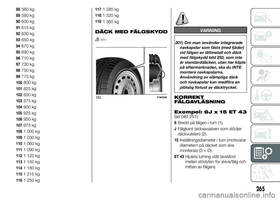 FIAT DUCATO 2015  Drift- och underhållshandbok (in Swedish) 88560 kg
89580 kg
90600 kg
91615 kg
92630 kg
93650 kg
94670 kg
95690 kg
96710 kg
97730 kg
98750 kg
99775 kg
100800 kg
101825 kg
102850 kg
103875 kg
104900 kg
105925 kg
106950 kg
107975 kg
1081 000 kg
