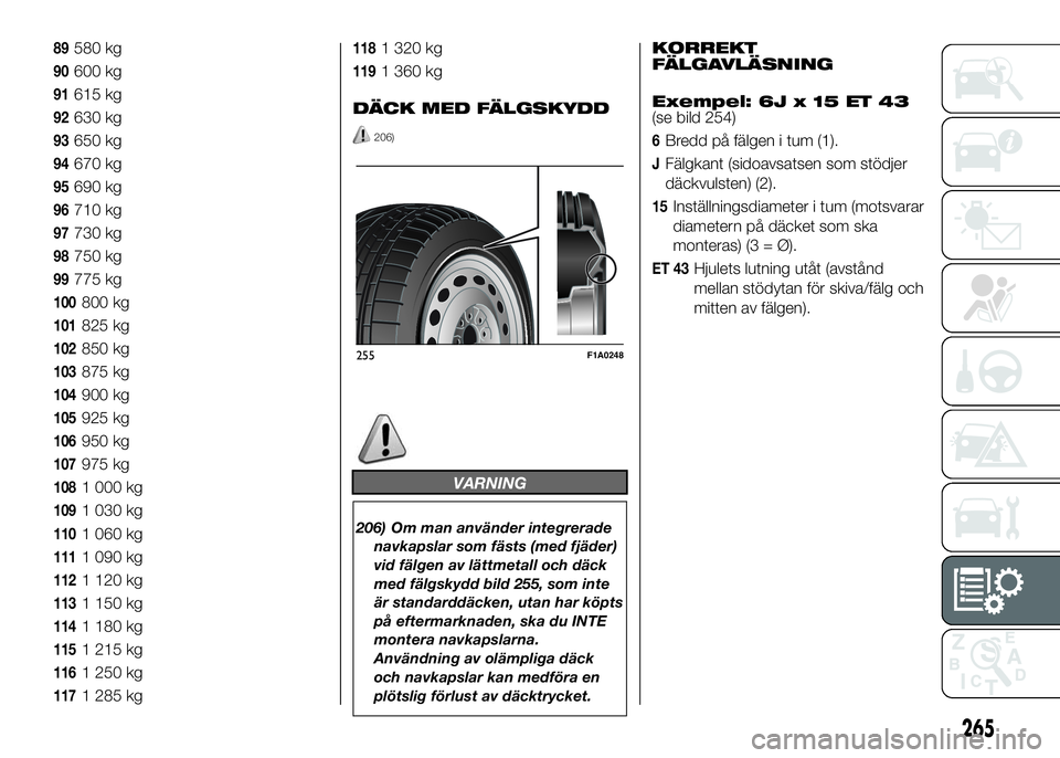 FIAT DUCATO 2016  Drift- och underhållshandbok (in Swedish) 89580 kg
90600 kg
91615 kg
92630 kg
93650 kg
94670 kg
95690 kg
96710 kg
97730 kg
98750 kg
99775 kg
100800 kg
101825 kg
102850 kg
103875 kg
104900 kg
105925 kg
106950 kg
107975 kg
1081 000 kg
1091 030 