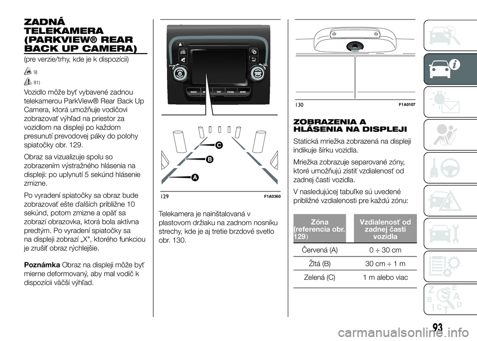 FIAT DUCATO 2017 Návod na použitie a údržbu (in Slovakian) ZADNÁ
TELEKAMERA
(PARKVIEW® REAR
BACK UP CAMERA)
(pre verzie/trhy, kde je k dispozícii)
9)
81)
Vozidlo môže byť vybavené zadnou
telekamerou ParkView® Rear Back Up
Camera, ktorá umožňuje vod FIAT DUCATO 2017 Návod na použitie a údržbu (in Slovakian) ZADNÁ
TELEKAMERA
(PARKVIEW® REAR
BACK UP CAMERA)
(pre verzie/trhy, kde je k dispozícii)
9)
81)
Vozidlo môže byť vybavené zadnou
telekamerou ParkView® Rear Back Up
Camera, ktorá umožňuje vod
