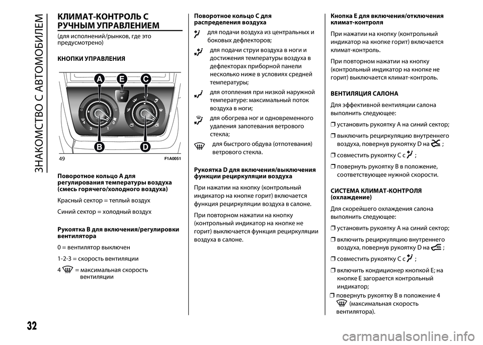 FIAT DUCATO 2016 Руководство по эксплуатации и техобслуживанию (in Russian) КЛИМАТ-КОНТРОЛЬ С
РУЧНЫМ УПРАВЛЕНИЕМ
(для исполнений/рынков, где это
предусмотрено)
КНОПКИ УПРАВЛЕНИЯ
Поворо FIAT DUCATO 2016 Руководство по эксплуатации и техобслуживанию (in Russian) КЛИМАТ-КОНТРОЛЬ С
РУЧНЫМ УПРАВЛЕНИЕМ
(для исполнений/рынков, где это
предусмотрено)
КНОПКИ УПРАВЛЕНИЯ
Поворо
