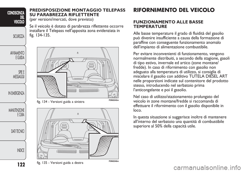 FIAT DUCATO 2013 Libretto Uso Manutenzione (in Italian) 122
CONOSCENZA
DEL
VEICOLO
SICUREZZA
AVVIAMENTO
E GUIDA
SPIE E
MESSAGGI
IN EMERGENZA
MANUTENZIONE
E CURA
DATI TECNICI
INDICE
F0N0246mfig. 135 - Versioni guida a destra
F0N0245mfig. 134 - Versioni guid FIAT DUCATO 2013 Libretto Uso Manutenzione (in Italian) 122
CONOSCENZA
DEL
VEICOLO
SICUREZZA
AVVIAMENTO
E GUIDA
SPIE E
MESSAGGI
IN EMERGENZA
MANUTENZIONE
E CURA
DATI TECNICI
INDICE
F0N0246mfig. 135 - Versioni guida a destra
F0N0245mfig. 134 - Versioni guid