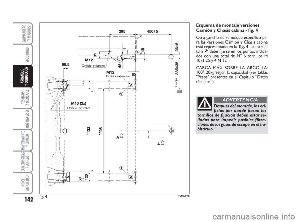 FIAT DUCATO 2008  Manual de Empleo y Cuidado (in Spanish) 142
SEGURIDAD
TESTIGOS
Y MENSAJES
QUÉ HACER SI
MANTENIMIENTO
Y CUIDADO
CARACTERÍSTICASTÉCNICAS
ÍNDICE
ALFABÉTICO
SALPICADERO
Y MANDOS
ARRANQUE
Y CONDUCCIÓN
Esquema de montaje versiones
Camión y FIAT DUCATO 2008  Manual de Empleo y Cuidado (in Spanish) 142
SEGURIDAD
TESTIGOS
Y MENSAJES
QUÉ HACER SI
MANTENIMIENTO
Y CUIDADO
CARACTERÍSTICASTÉCNICAS
ÍNDICE
ALFABÉTICO
SALPICADERO
Y MANDOS
ARRANQUE
Y CONDUCCIÓN
Esquema de montaje versiones
Camión y