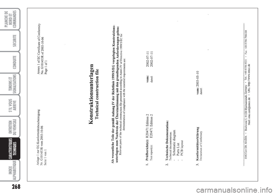 FIAT DUCATO 2007 Notice dentretien (in French) 268
TEMOINS ET
SIGNALISATIONS
INDEX
ALPHABETIQUE
PLANCHE DE
BORD ET
COMMANDES
SECURITE
CONDUITE
S’IL VOUS
ARRIVE
ENTRETIEN
DU VEHICULE
CARACTERISTIQUES
TECHNIQUES FIAT DUCATO 2007 Notice dentretien (in French) 268
TEMOINS ET
SIGNALISATIONS
INDEX
ALPHABETIQUE
PLANCHE DE
BORD ET
COMMANDES
SECURITE
CONDUITE
S’IL VOUS
ARRIVE
ENTRETIEN
DU VEHICULE
CARACTERISTIQUES
TECHNIQUES