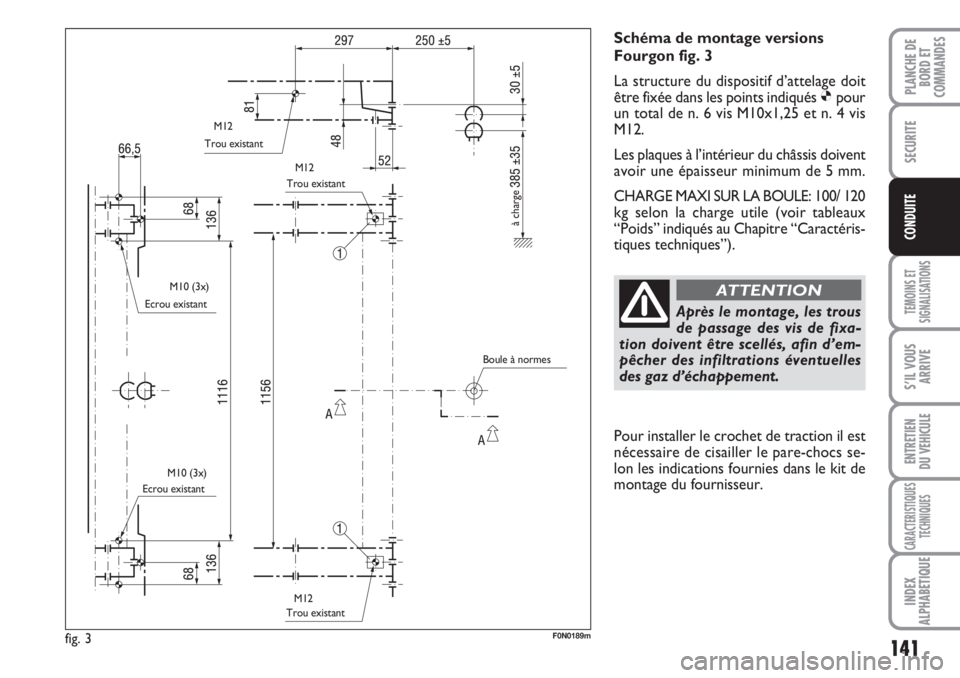 FIAT DUCATO 2008 Notice dentretien (in French) 141
TEMOINS ET
SIGNALISATIONS
S’IL VOUS
ARRIVE
ENTRETIEN
DU VEHICULE
CARACTERISTIQUES
TECHNIQUES
INDEX
ALPHABETIQUE
PLANCHE DE
BORD ET
COMMANDES
SECURITE
CONDUITE
Schéma de montage versions
Fourgo FIAT DUCATO 2008 Notice dentretien (in French) 141
TEMOINS ET
SIGNALISATIONS
S’IL VOUS
ARRIVE
ENTRETIEN
DU VEHICULE
CARACTERISTIQUES
TECHNIQUES
INDEX
ALPHABETIQUE
PLANCHE DE
BORD ET
COMMANDES
SECURITE
CONDUITE
Schéma de montage versions
Fourgo