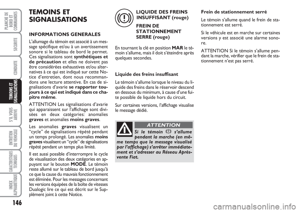 FIAT DUCATO 2008 Notice dentretien (in French) 146
S’IL VOUS
ARRIVE
ENTRETIEN
DU VEHICULE
CARACTERISTIQUES
TECHNIQUES
INDEX
ALPHABETIQUE
PLANCHE DE
BORD ET
COMMANDES
SECURITE
CONDUITE
TEMOINS ET
SIGNALISATIONS
TEMOINS ET
SIGNALISATIONS
INFORMAT FIAT DUCATO 2008 Notice dentretien (in French) 146
S’IL VOUS
ARRIVE
ENTRETIEN
DU VEHICULE
CARACTERISTIQUES
TECHNIQUES
INDEX
ALPHABETIQUE
PLANCHE DE
BORD ET
COMMANDES
SECURITE
CONDUITE
TEMOINS ET
SIGNALISATIONS
TEMOINS ET
SIGNALISATIONS
INFORMAT