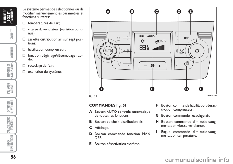 FIAT DUCATO 2008 Notice dentretien (in French) 56
SECURITE
CONDUITE
TEMOINS ETSIGNALISATIONS
S’IL VOUS
ARRIVE
ENTRETIEN
DU VEHICULE
CARACTERISTIQUES
TECHNIQUES
INDEX
ALPHABETIQUE
PLANCHE DE
BORD ET
COMMANDES
Le système permet de sélectionner FIAT DUCATO 2008 Notice dentretien (in French) 56
SECURITE
CONDUITE
TEMOINS ETSIGNALISATIONS
S’IL VOUS
ARRIVE
ENTRETIEN
DU VEHICULE
CARACTERISTIQUES
TECHNIQUES
INDEX
ALPHABETIQUE
PLANCHE DE
BORD ET
COMMANDES
Le système permet de sélectionner
